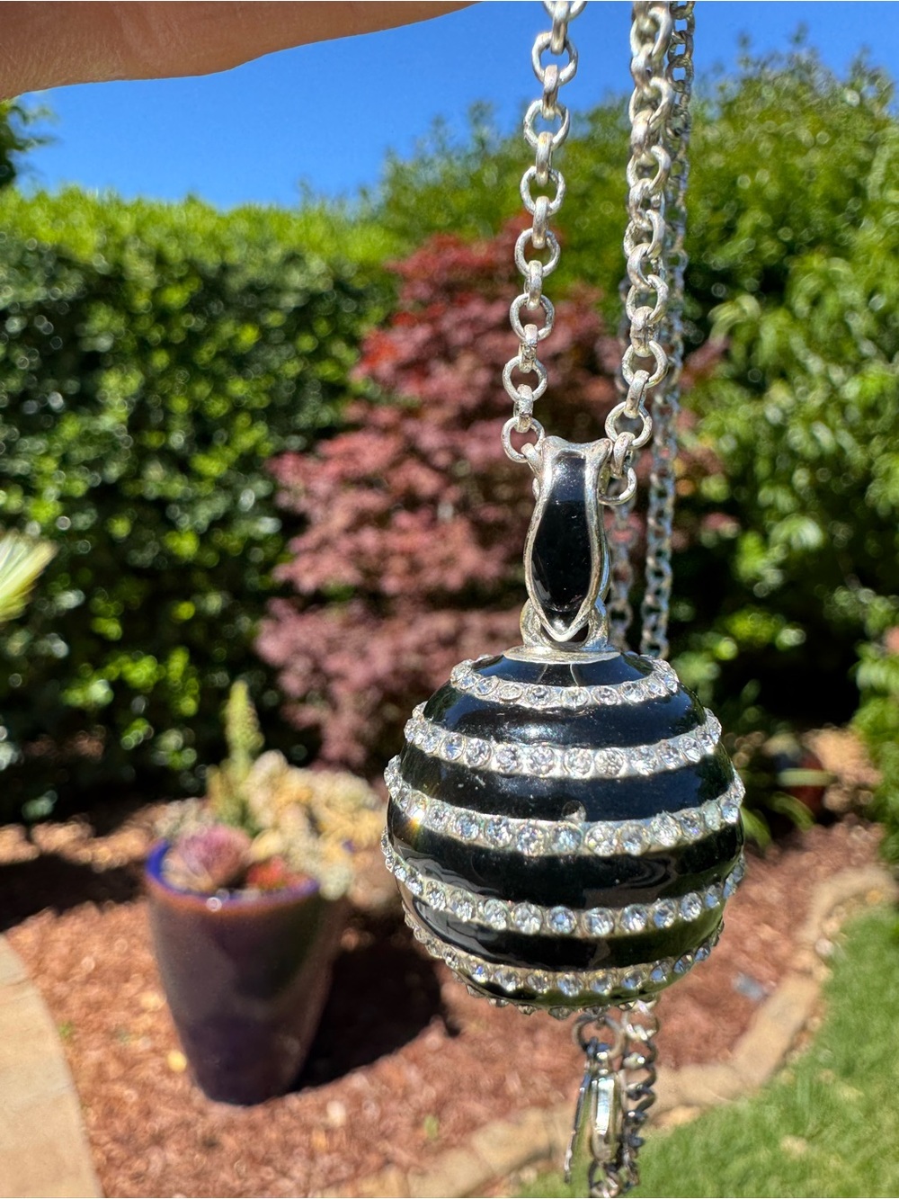 White House Black Market Silver-Tone Striped Pendant Necklace and Earring Set